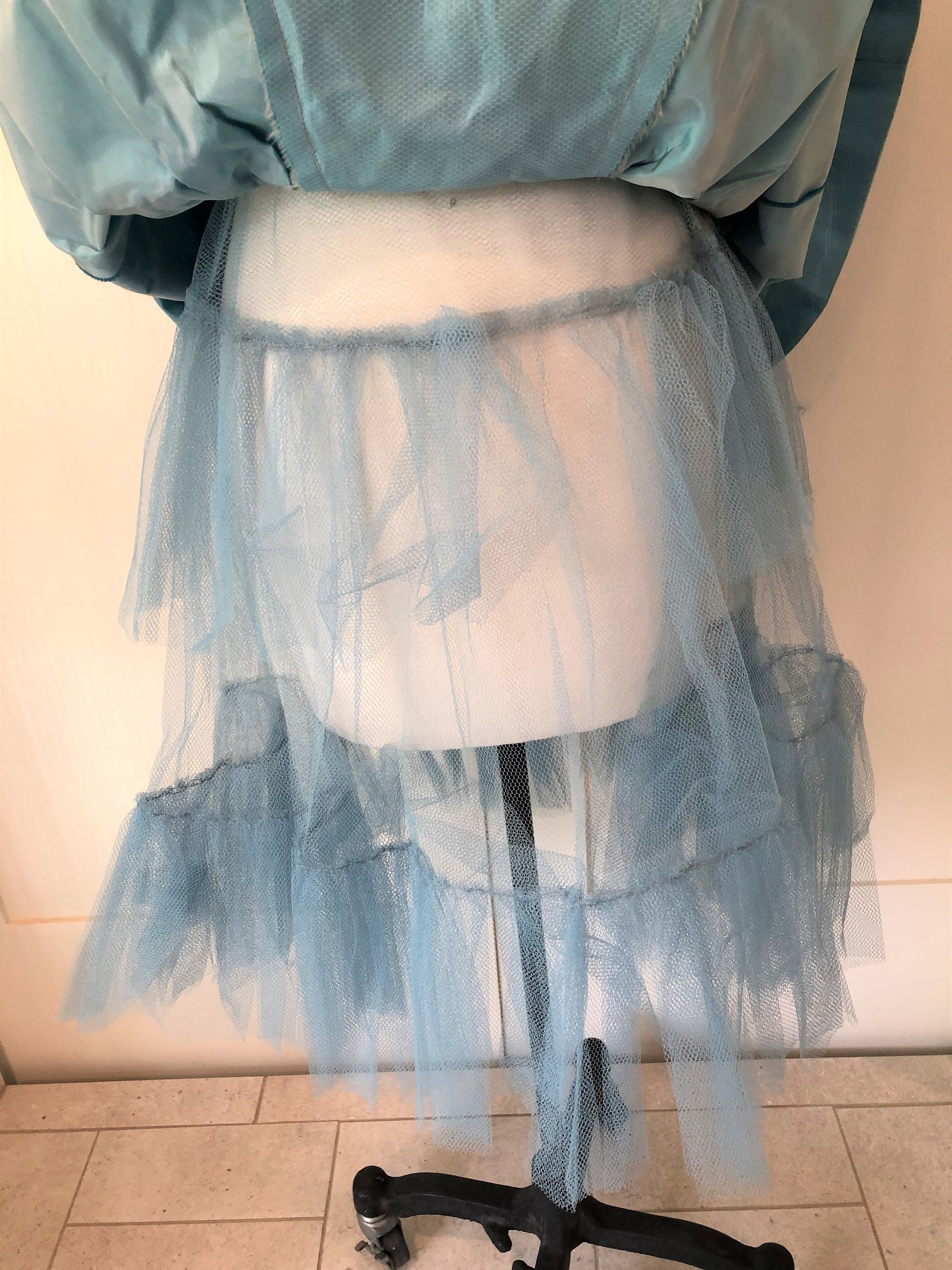 1960s Baby Blue Cocktail Dress, Taffeta With Tulle Overlay and Netted ...