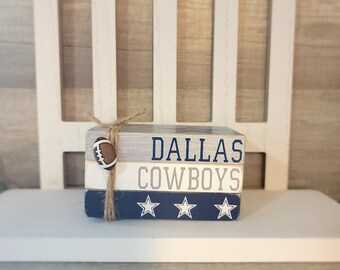 Football mini wood book stack/ tier tray decor/ Football decor/ Book bundle/wood books,Dallas Cowboys