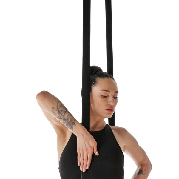 Aerial straps in Black Cotton heavy duty 40 мм  for aerial acrobatics and gymnastics, circus props