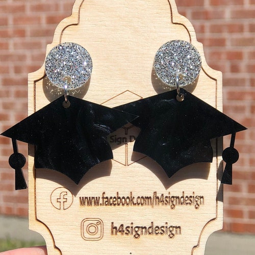 Graduation Cap Laser Cut Acrylic Earrings Glitter Earrings Etsy