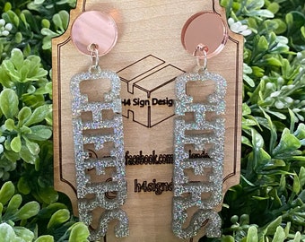 Cheers Laser Cut Acrylic Earring, Cheers Glitter Earrings,  Cheers Acrylic Statement Earrings, Pierced, Gift