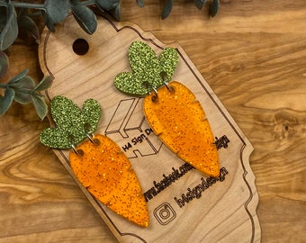 Carrot Laser Cut Acrylic Earring, Carrot Glitter Earrings,  Carrot Acrylic Statement Earrings, Pierced, Gift