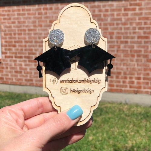 Graduation Cap Laser Cut Acrylic Earrings Glitter Earrings Etsy