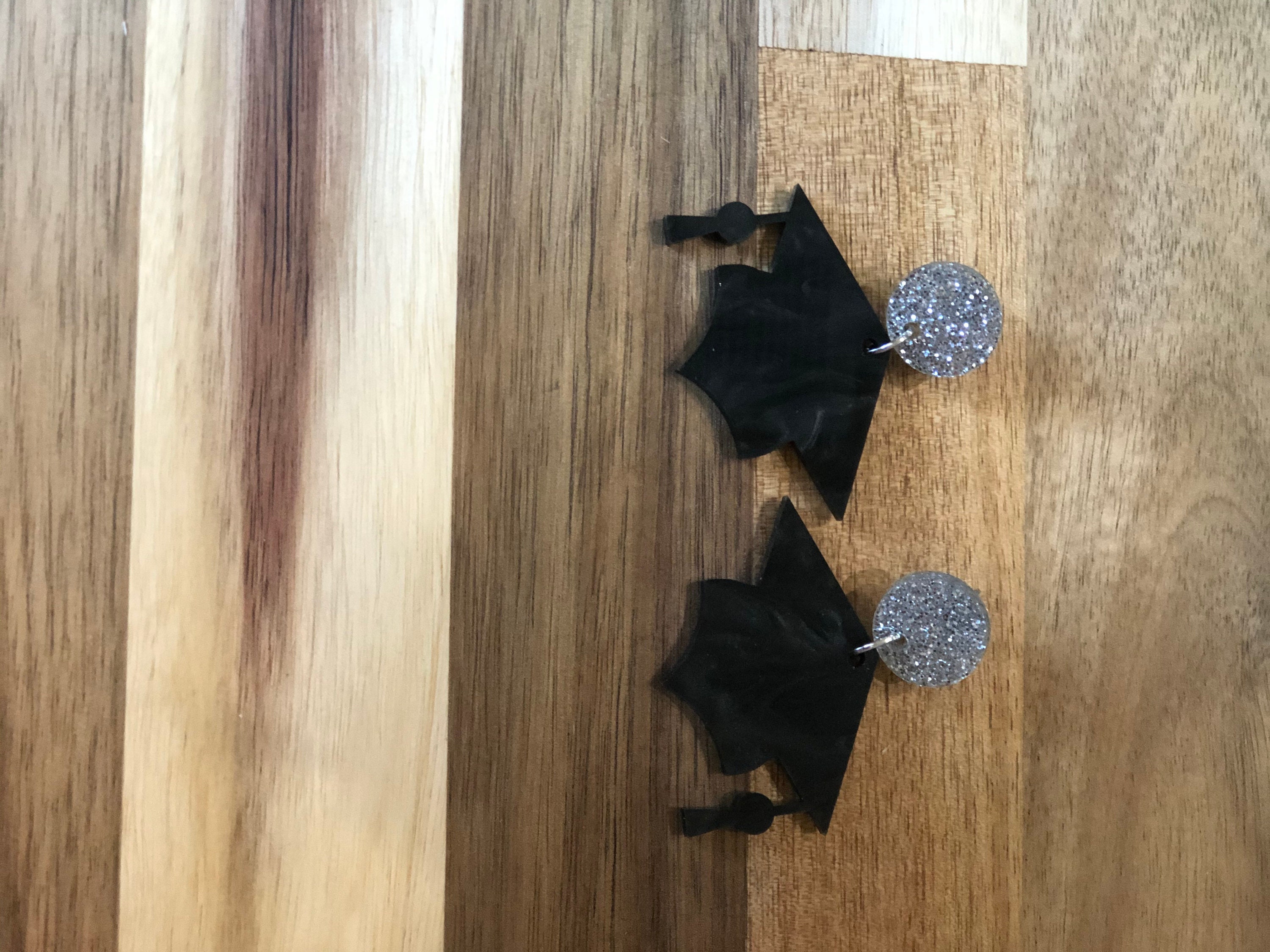 Graduation Cap Laser Cut Acrylic Earrings Glitter Earrings Etsy