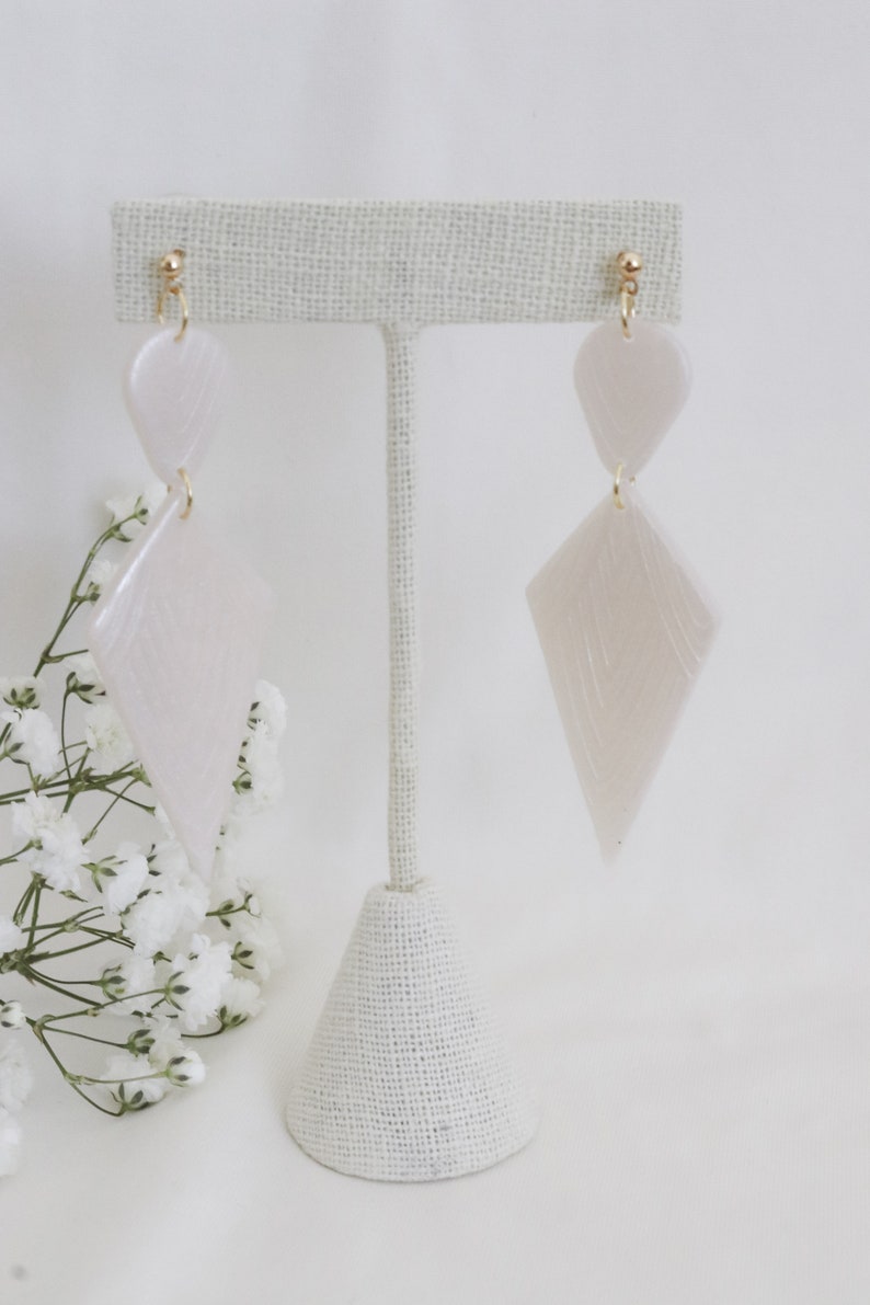 Polymer Clay Earrings Statement Earrings Gifts for her Minimal Earrings Bridal Earrings Gatsby inspire EPONINE Diamond shape Clay Earrings