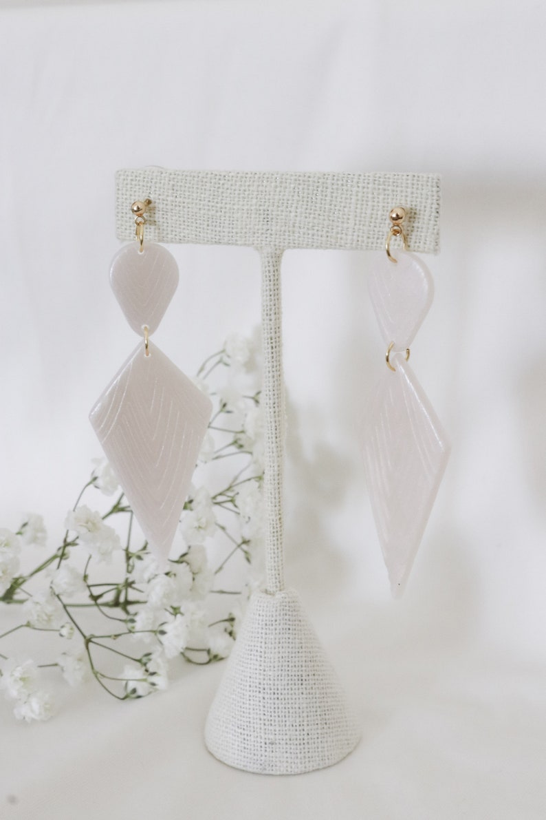 Polymer Clay Earrings Statement Earrings Gifts for her Minimal Earrings Bridal Earrings Gatsby inspire EPONINE Diamond shape Clay Earrings