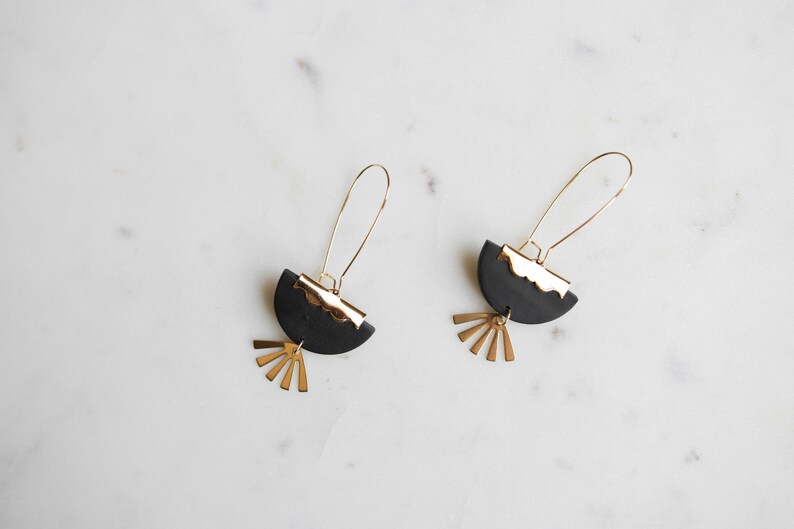 Witchy Earrings Halloween Earrings black and gold dangle drop earrings celestial earrings statement earrings SIMONE in noir Clay Earrings