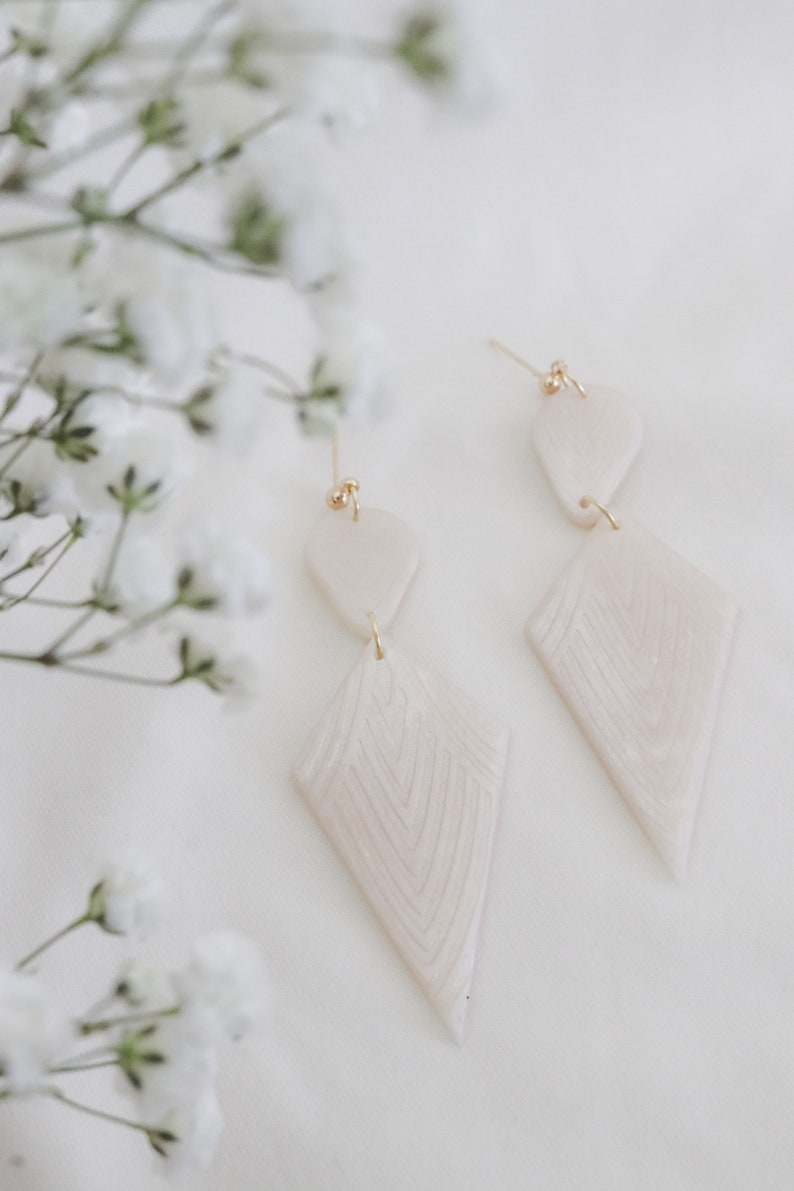 Polymer Clay Earrings Statement Earrings Gifts for her Minimal Earrings Bridal Earrings Gatsby inspire EPONINE Diamond shape Clay Earrings