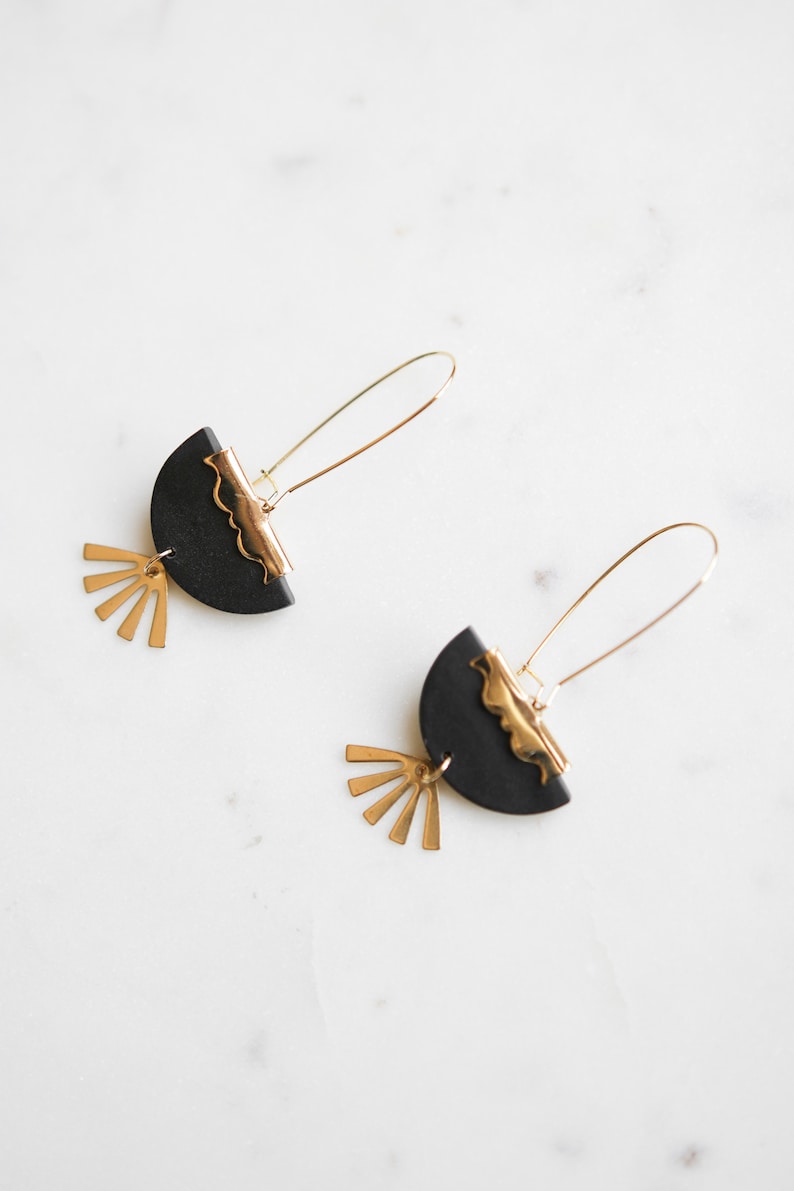 Witchy Earrings Halloween Earrings black and gold dangle drop earrings celestial earrings statement earrings SIMONE in noir Clay Earrings