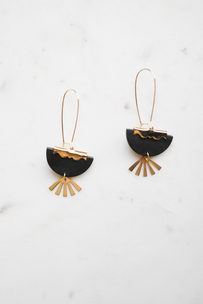 Witchy Earrings Halloween Earrings black and gold dangle drop earrings celestial earrings statement earrings SIMONE in noir Clay Earrings