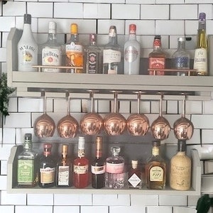 Painted set of two Wall mounted bar pine handcrafted Drinks Rack home bar - painted in your colour choice