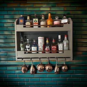 Premium wall mounted double copper bar solid pine handcrafted Drinks Rack - painted in your chosen Farrow & Ball colour