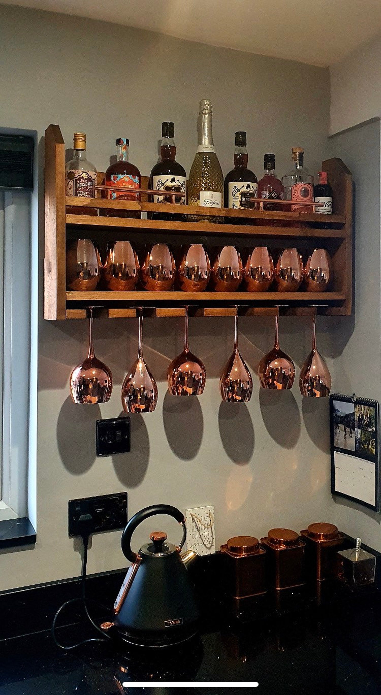 Premium solid pine wall mounted handcrafted Gin Rack with Etsy