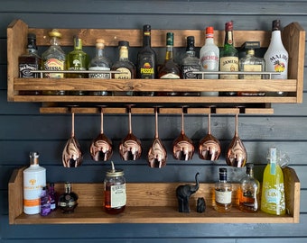 The ‘Olde Oak’ set of two Wall mounted bar pine handcrafted Drinks Rack home bar see stevens review