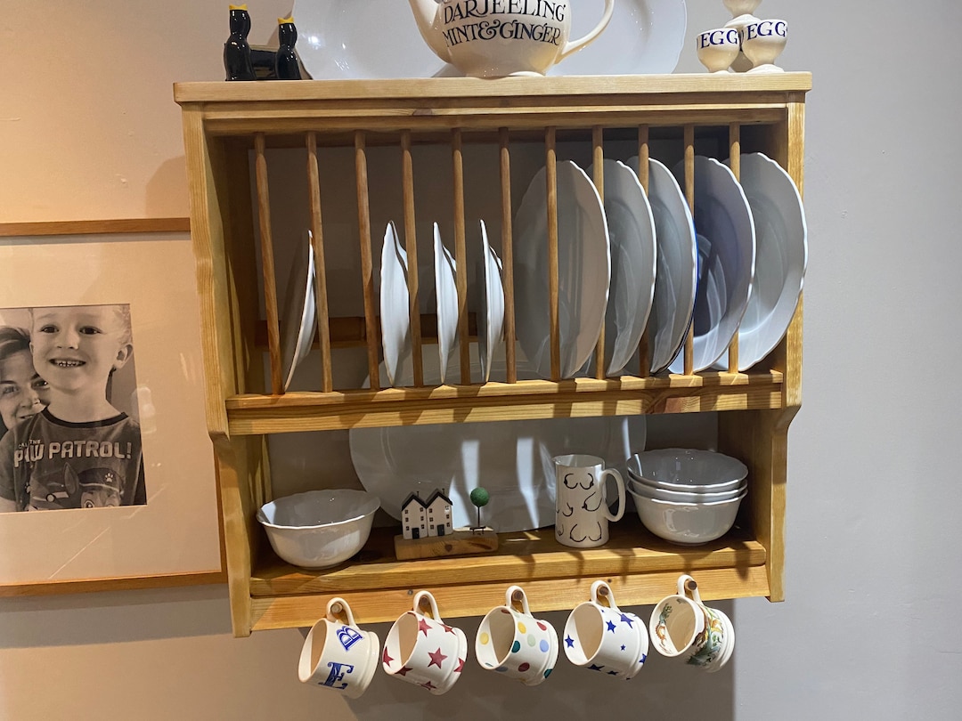 The Cotswold Handmade Kitchen Pine Plate Rack Storage 