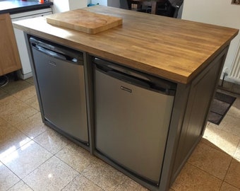 The Mull bespoke custom made to order fridge and freezer kitchen island with oak top finished in your chosen farrow and ball colour