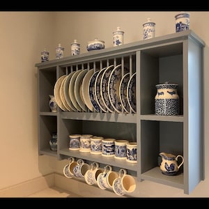 Handmade Pine Kitchen Plate Rack - Holds 12 Plates, Custom Color