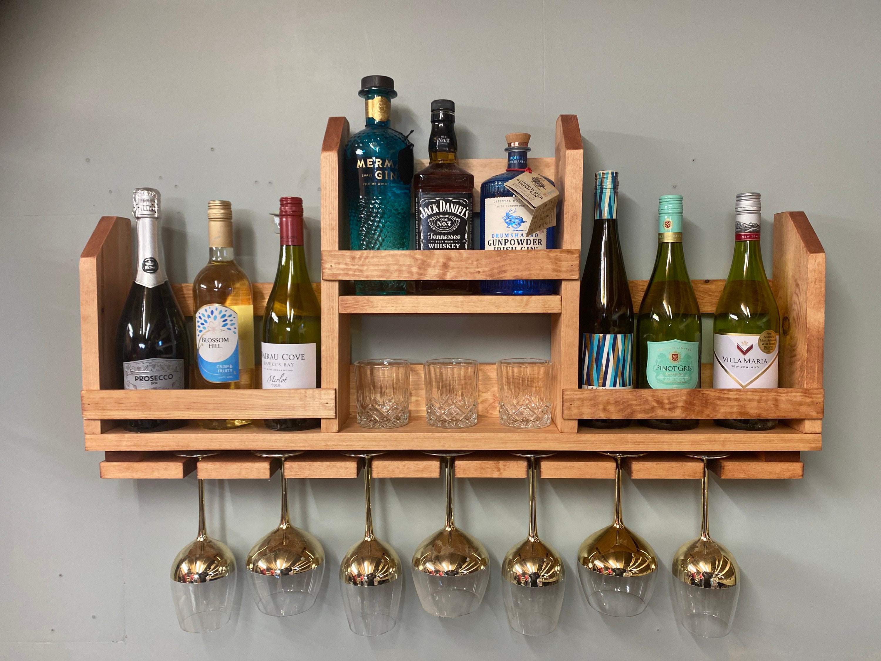 Wall mounted triple section handcrafted Drinks Rack home bar Etsy