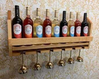 Premium wall mounted solid pine handcrafted Drinks Rack - Various Stain Choices available