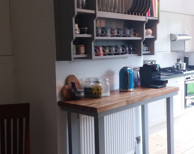 Featured listing image: The  ultimate Barista set includes kitchen pine handmade plate/cup shelf rack and slimline table