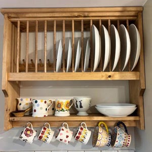 The Cumbria handmade kitchen pine plate rack storage