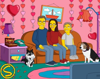 Yellow caricature, Yellow custom portrait, Cartoon portrait, Custom portrait, Family portrait, Couple portrait, Christmas Simpsons Gift