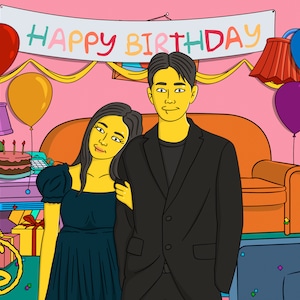 Christmas gift, Pair portrait gift, Yellow custom portrait, Birthday gift, Couple art, Gift for love, Anniversary gift, Yellow caricature