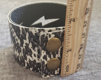 Zebra Print Leather Cuff Bracelet, 7.5"