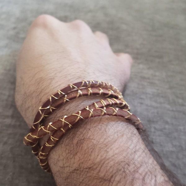 Leather and Metal Cord Bracelet