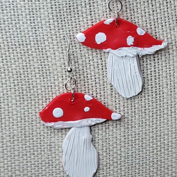 Red Polka Dot Mushroom Earrings