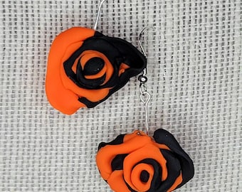 Black and Orange Rose Earrings