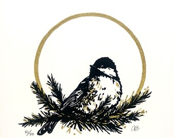 Chickadee in a Gold Ring