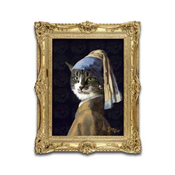 Girl with a Pearl Earring Custom Pet Portrait | Digital, Premium Canvas, Premium Framed Canvas | PAWtrait | Johannes Vermeer