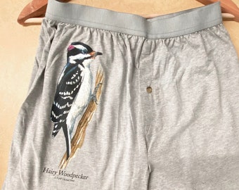 Hairy Woodpecker Boxers, Funny Cotton Grey Boxer Shorts Great for Gifts, Bird and Nature Lovers