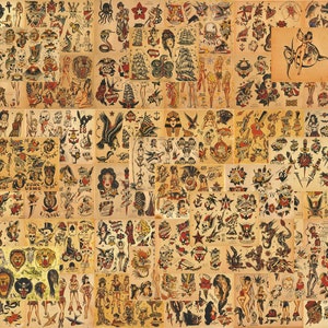Sailor Jerry Traditional Vintage Style Tattoo Flash 50 Sheets 11x14&quot; Old School
