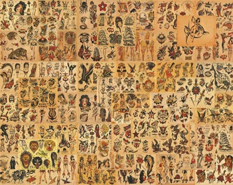 Sailor Jerry Tradizionale Stile Vintage Tattoo Flash 50 Fogli 11x14&quot; Old School