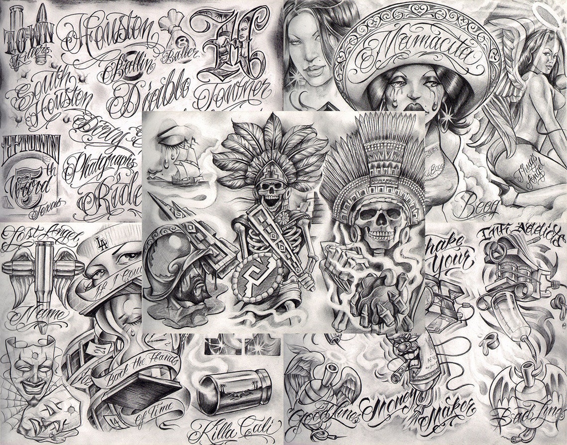 Boog From the Streets With Love Gangsta Style Tattoo Flash 10 Sheet Set ...