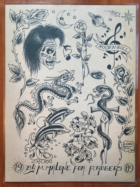 1989 Mike Rollo Malone Traditional Vintage Style Tattoo Flash
