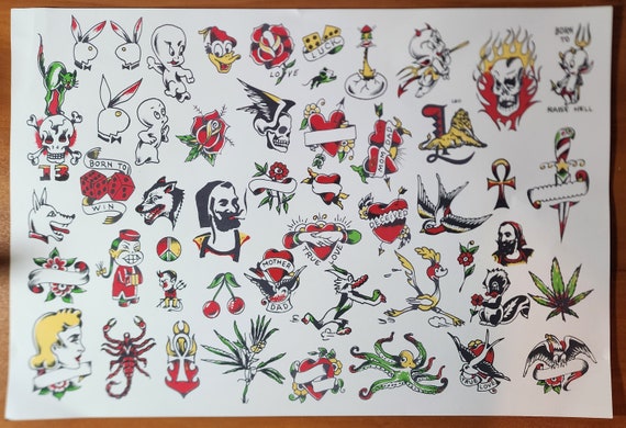 Milton Zeis Traditional Vintage Tattoo Flash Pork Chop Sheet 13X19