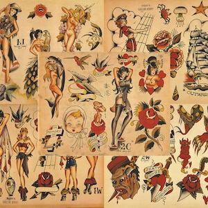 Sailor Jerry Traditional Vintage Style Tattoo Flash 5 Sheets 11x14&quot; Old School Set 7