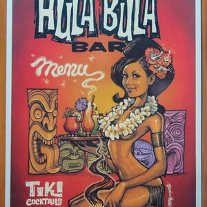Rockin Jelly Bean Hula Bula Tiki Bar Hula Girl RJB PROMO POSTER "Promtional Use Only" Tropical Bar Artwork
