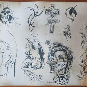 1980's VINTAGE Jack Rudy Traditional Tattoo Flash Sheet Tattooland