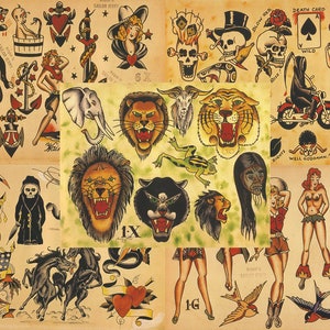 Sailor Jerry Traditional Vintage Style Tattoo Flash 5 Sheets 11x14&quot; Old School Set 9