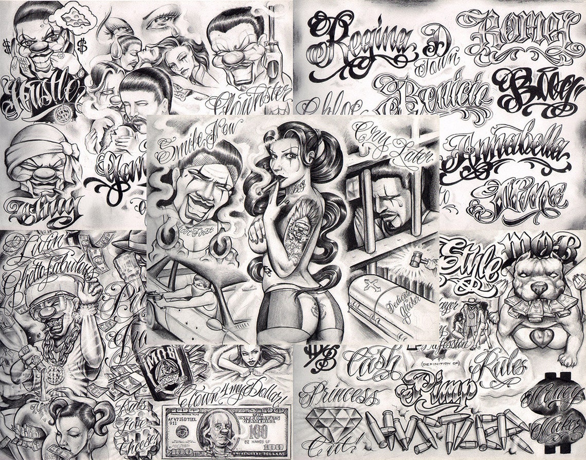 Boog From the Streets With Love Gangsta Style Tattoo Flash 10 - Etsy