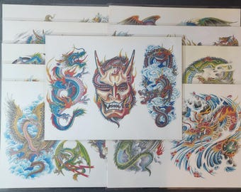 Vintage Paul Jeffries Laminated Tattoo Flash 10 Sheet Set With