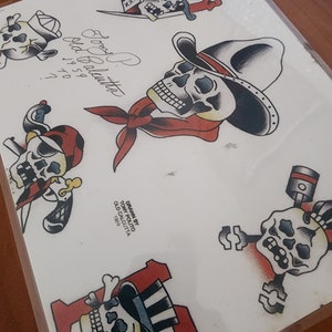 Tony Polito Old Calcutta Traditional Vintage Style Tattoo Flash Sheet 11x14 13, Skulls, Cowboy