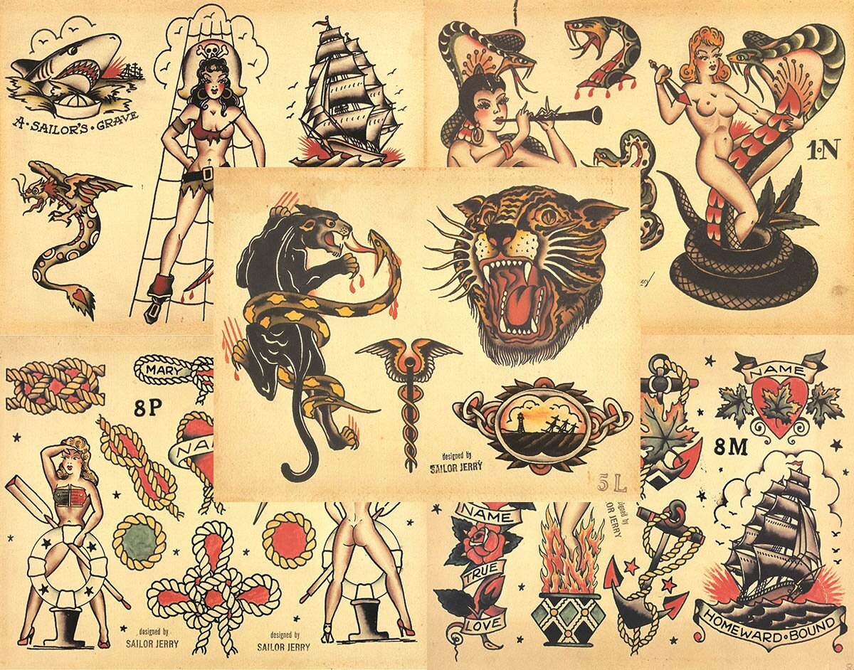 Sailor Jerry Traditional Vintage Style Tattoo Flash 50 Sheets USA