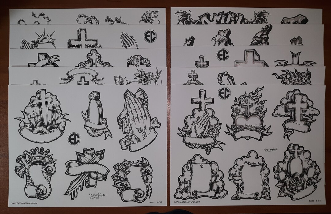 Praying Hands & Roses Flash Tattoo Art Design
