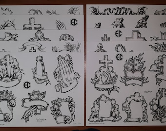 Black and Gray Religious Tattoo Flash 10 Sheets W/ Lines Black and Gray Religious Tattoo Flash 10 Sheets W/ Lines