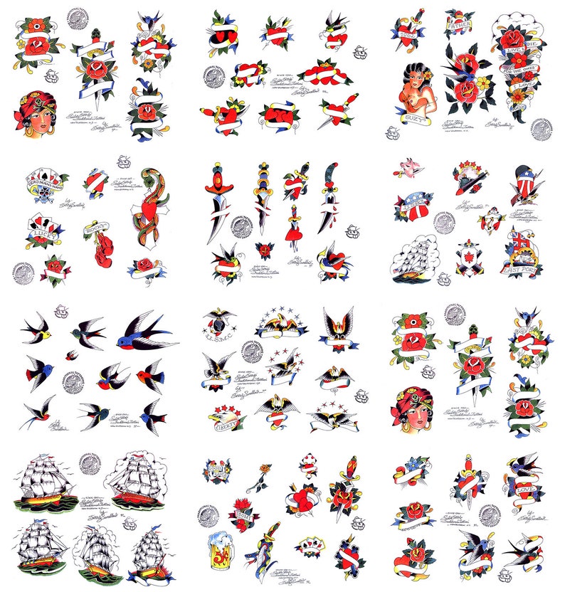 Sailor Jerry Swallow Traditional Vintage Style Tattoo Flash 92 Sheets ...